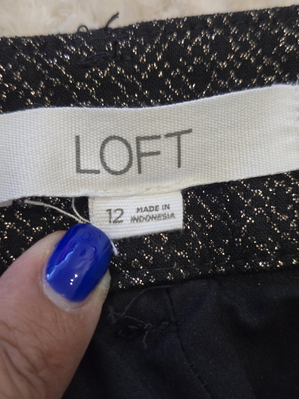 LOFT Riviera Slim Black & Gold Metallic Stretch Dress Pants Size 12 - Picture 8 of 11